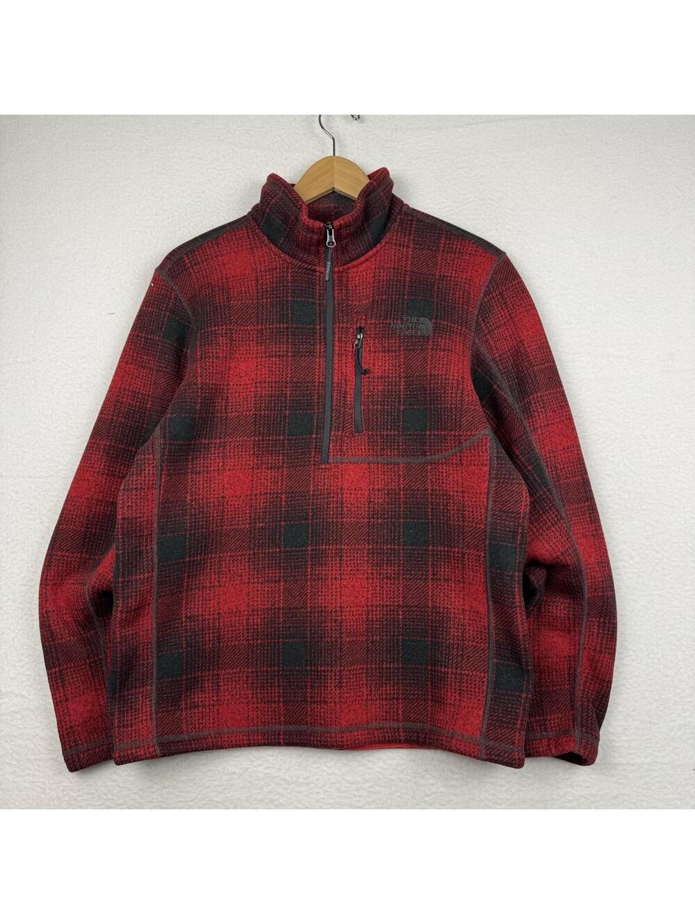 The North Face Mens Medium Novelty Gordon Lyons 1/4 Zip Fleece Red Plaid GORP